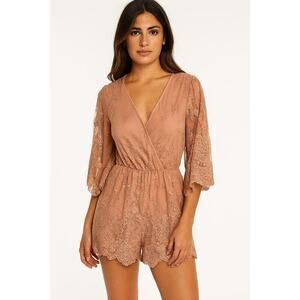 Entro Lace Embroidered Blush Pink Romper Boho Romantic size Small